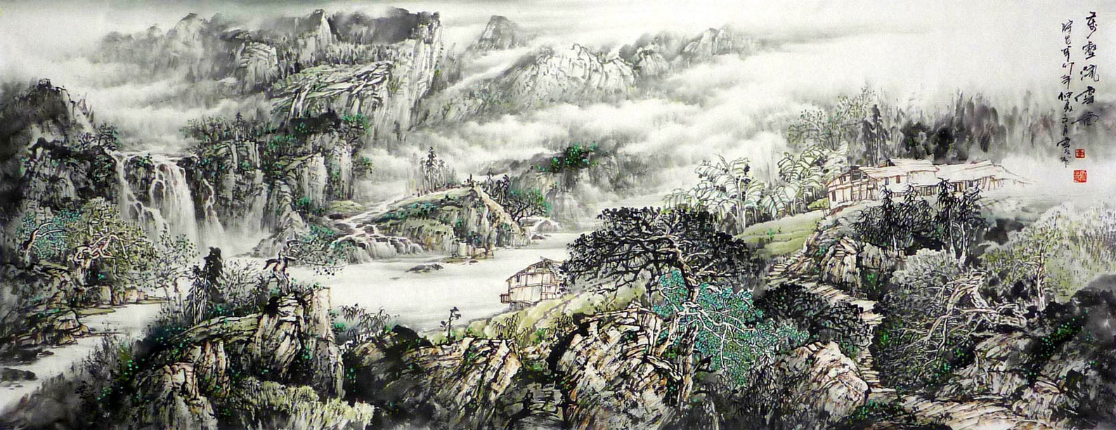 吉利风水画《万壑流云图》 - 写意山水画- 99字画网