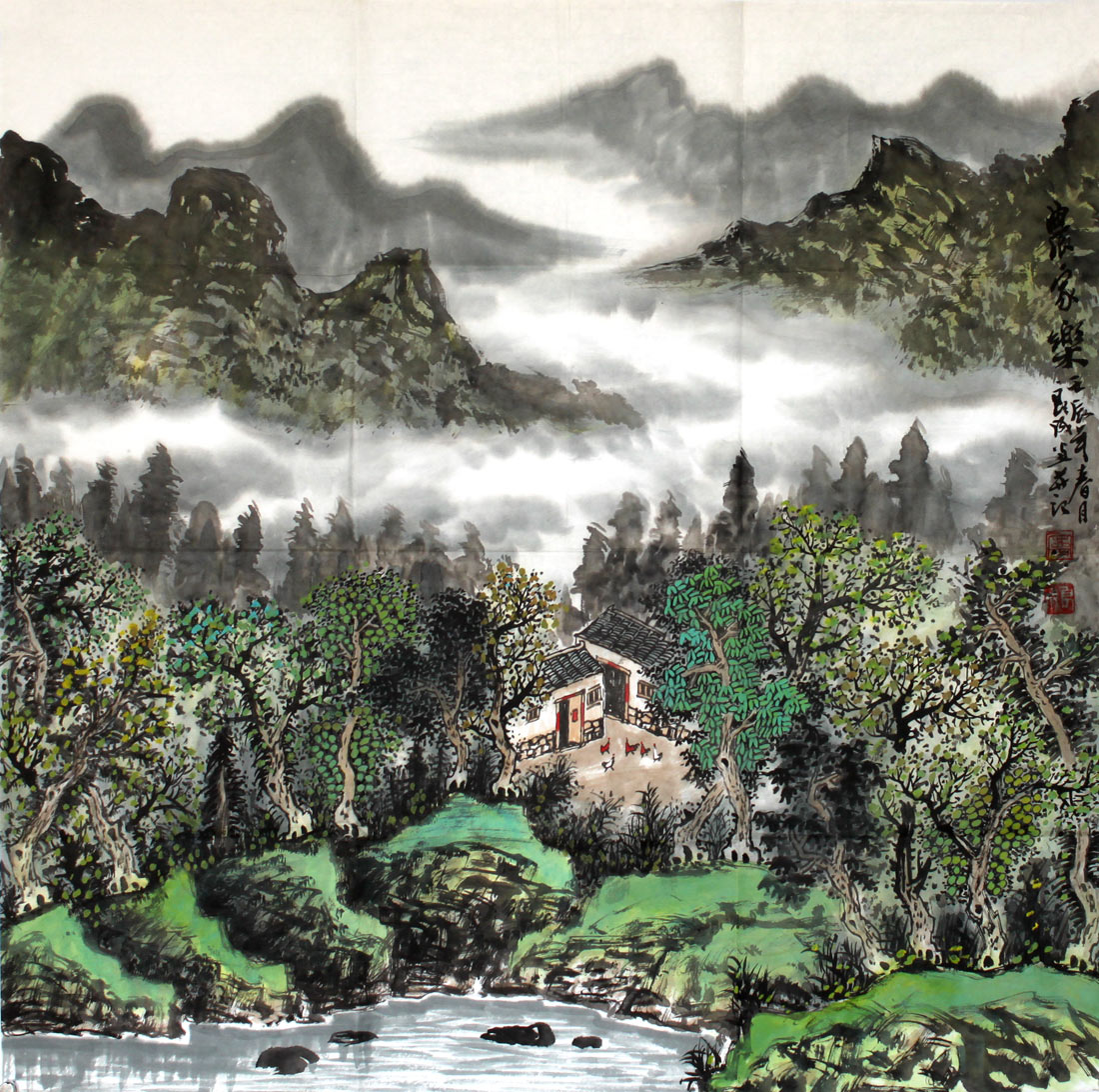首页 传统水墨 山水画 写意山水画  品名:农家乐