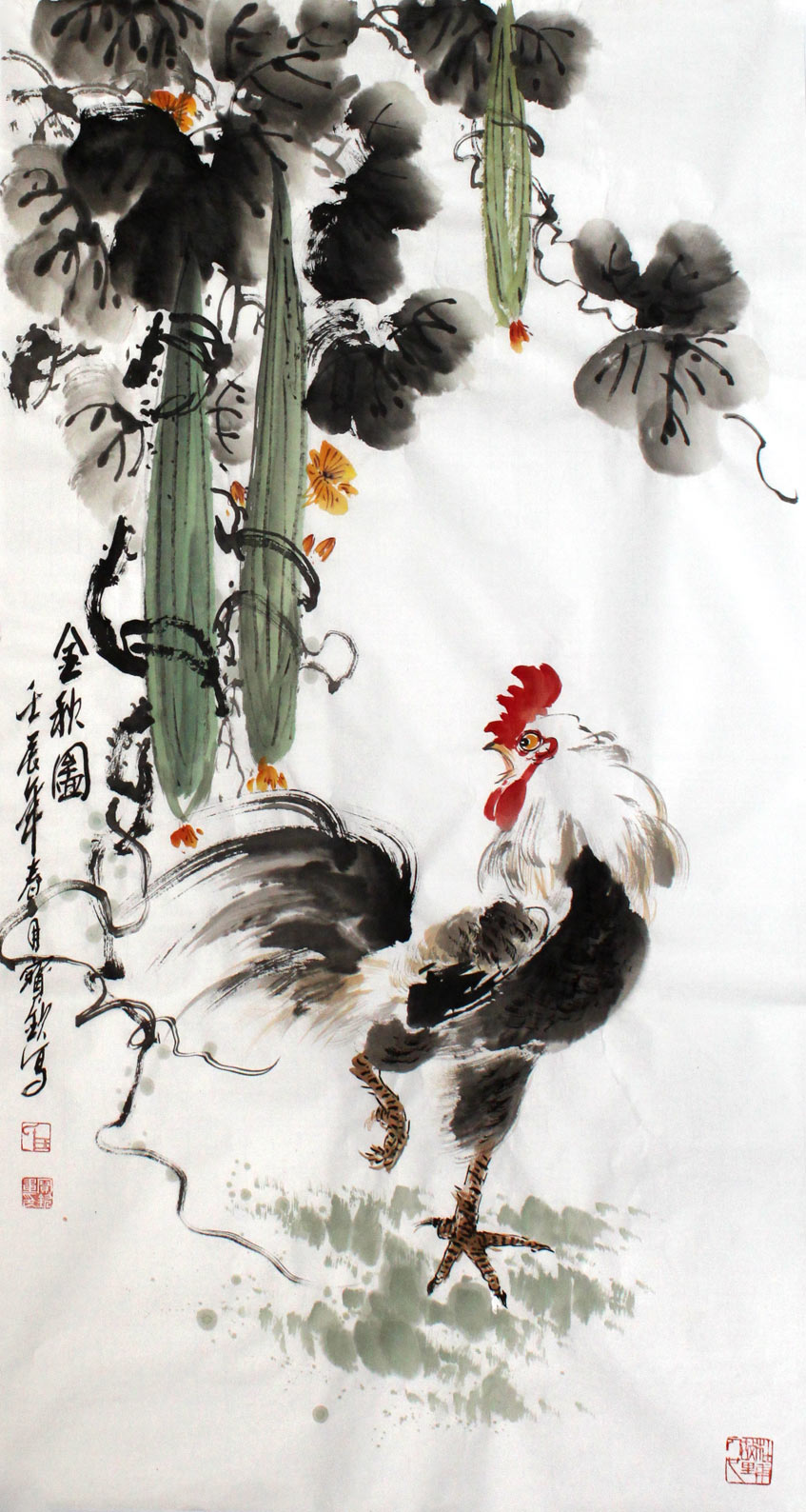画家王宝钦国画《金秋图》 - 雄鸡图 - 99字画网