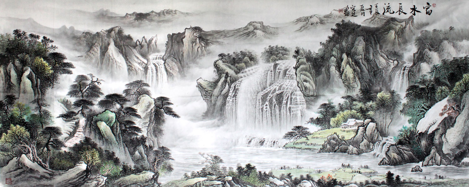 【已售】张宏达小八尺山水《富水长流》