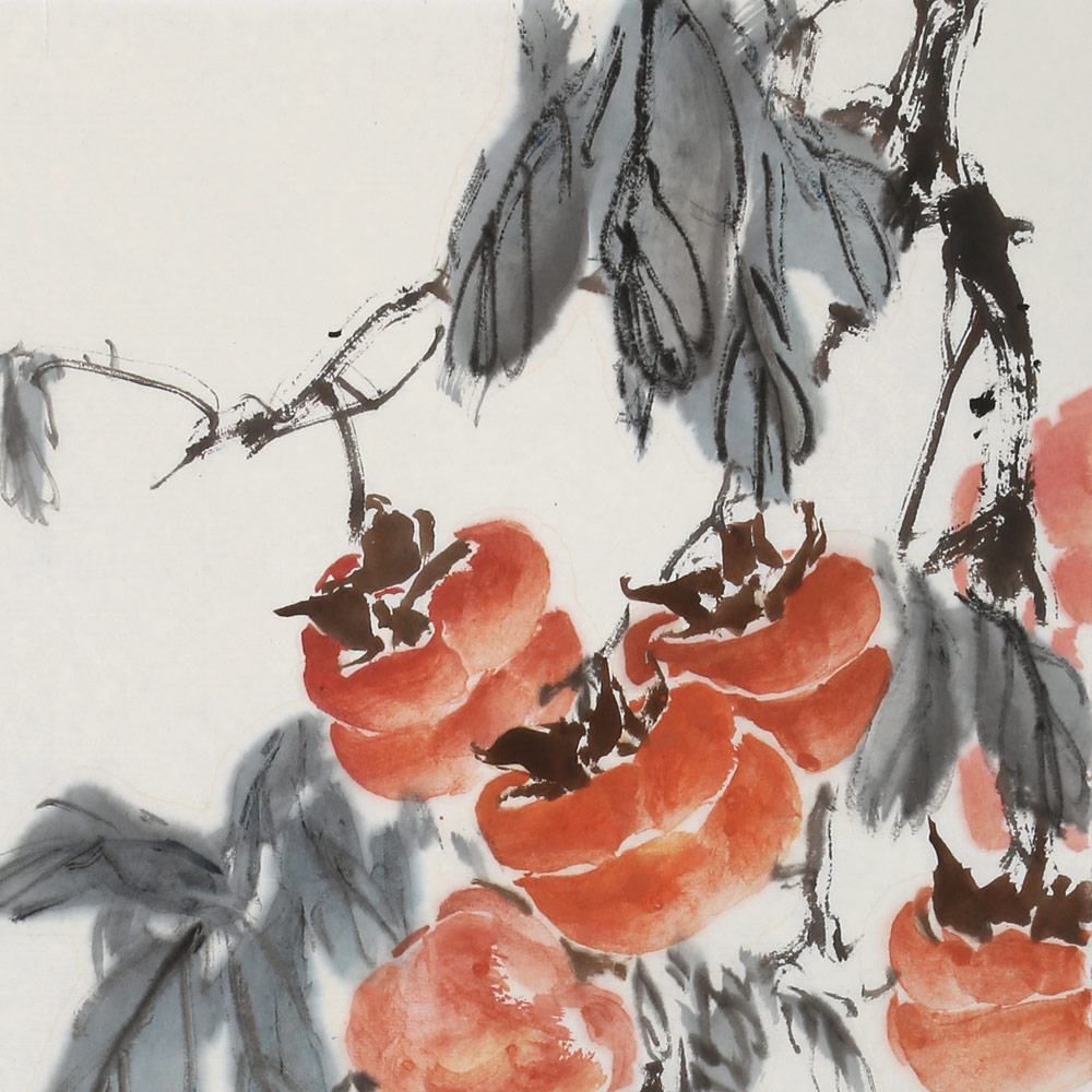 陈薪名《喜事多多》国画柿子图客厅玄关风水画 - 柿柿