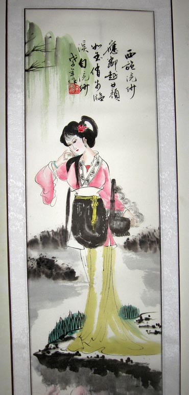 中国古美術・四尺仕女掛軸・国画・張大千印款・賞物・珍品画・肉筆・書画・文房置物 国画四大美人图- 仕女图- 99字画网