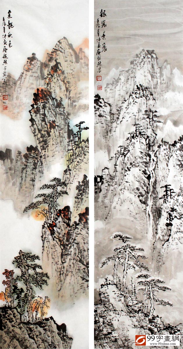 春夏秋冬山水画四条屏- 写意山水画- 99字画网