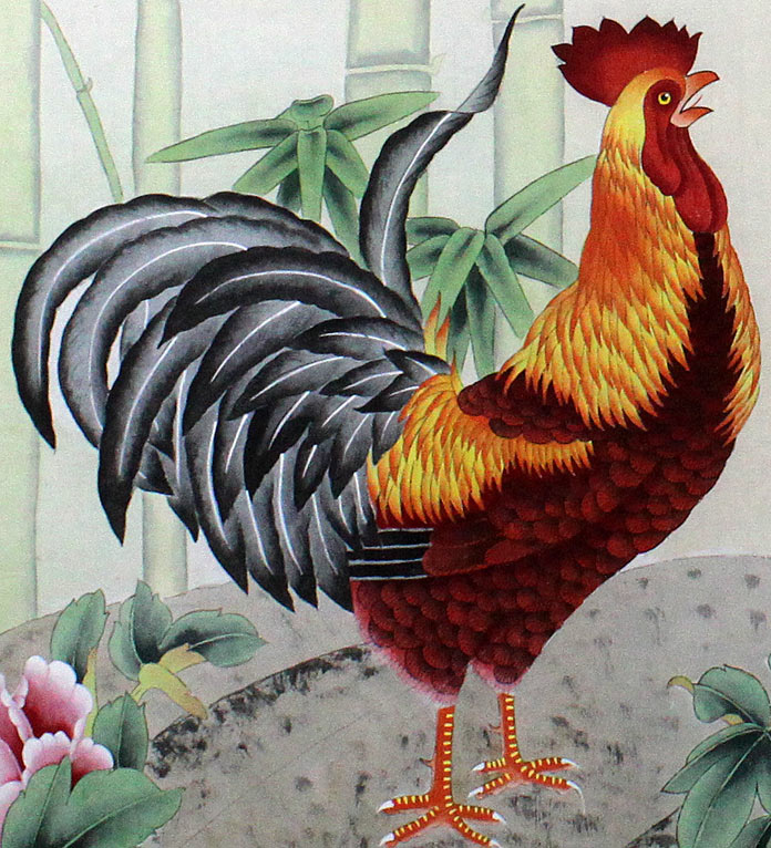 凌雪绿竹游鱼富贵大鸡图吉庆有余 - 九鱼图