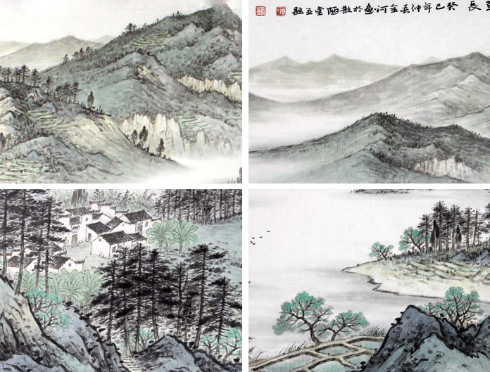 名家刘金河小六尺江南风景画《四月江南莺草长》局部展示