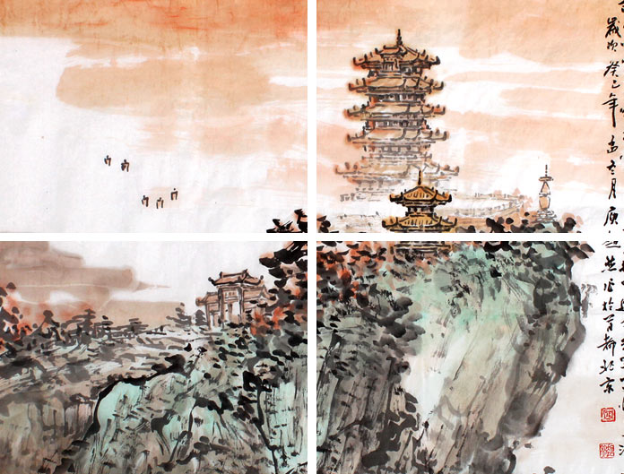 庾超然四尺斗方山水画《故人西辞黄鹤楼》 - 写意山水画- 99字画网