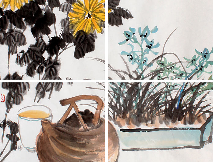 中国書画家劉湘（1963～2020年）氏作花鳥図『春意濃』図 肉筆真作保証表装前 中国書画家劉湘（1963～2020年）氏作花鳥図『春意濃』図 肉筆真