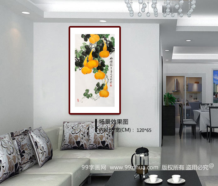 三尺葫芦画《福禄图》 - 葫芦画- 99字画网