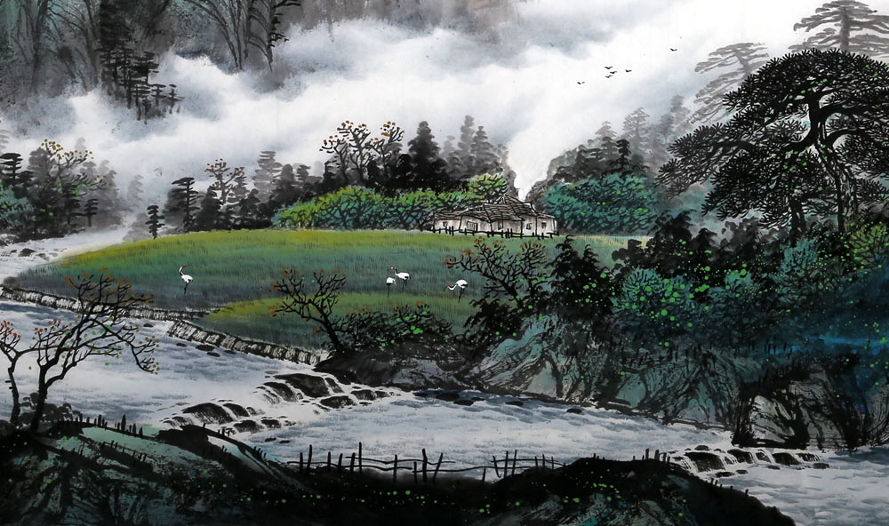俊山　乾山写春草蓋向　12客 张慧仁六尺山水画《春归之图》 - 写意山水画- 99字画网