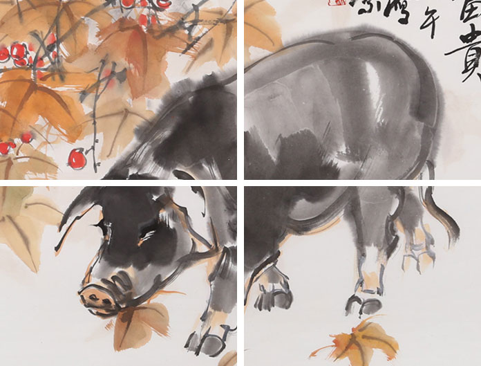 河南美协王向阳四尺斗方国画猪《大富贵》 - 生肖动物- 99字画网