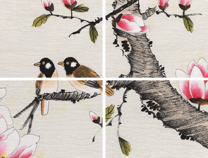 北京美协凌雪三尺斗方《玉兰双雀》 - 花鸟画- 99字画网