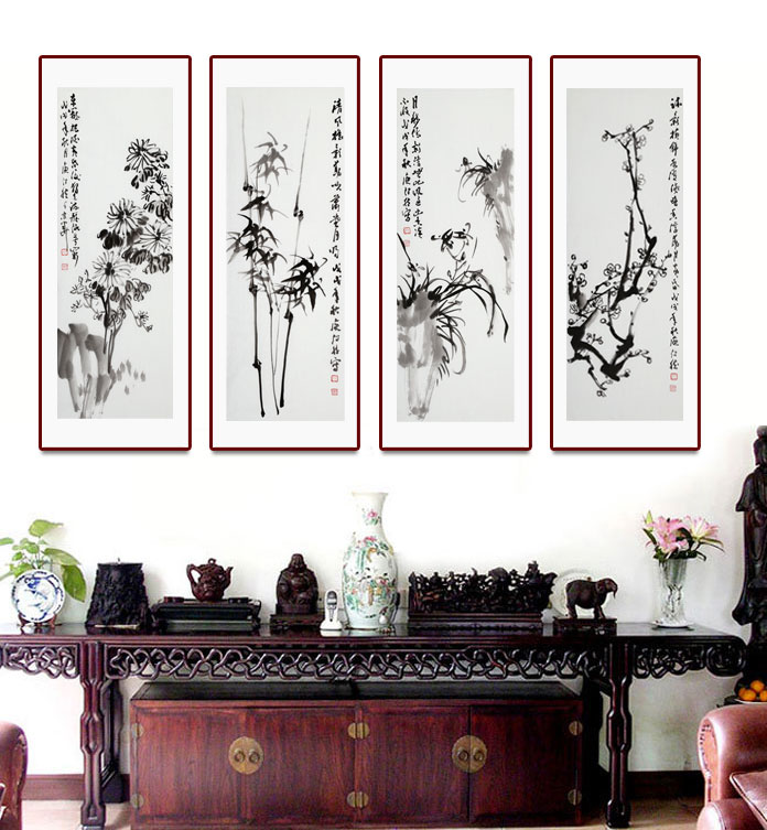 庾超然四条屏《梅兰竹菊》 黄鹤楼书画院院长- 梅兰竹菊四君子- 99字画网