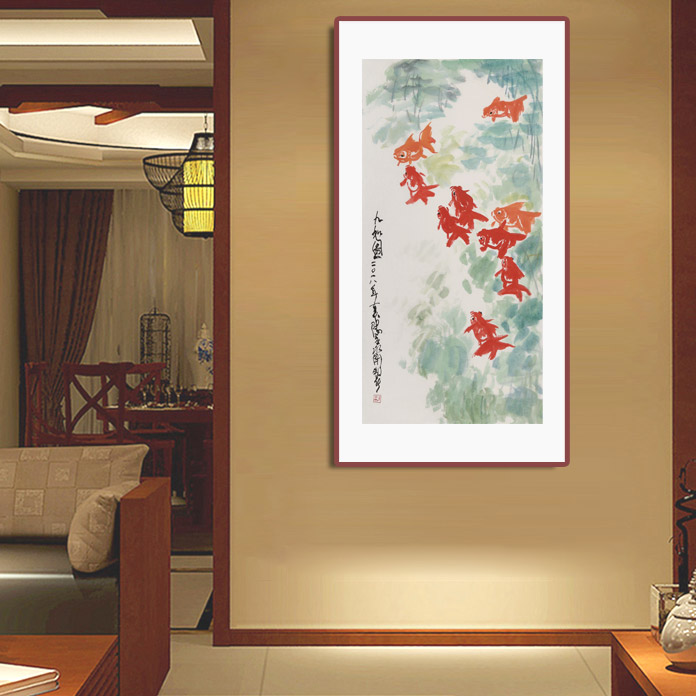吉祥水墨画金鱼图_风水鱼画- 九鱼图- 99字画网