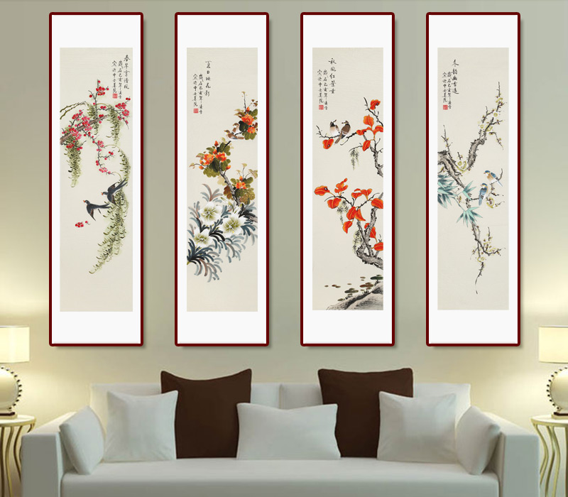 凌雪四条屏工笔国画《春夏秋冬》 - 花鸟画- 99字画网