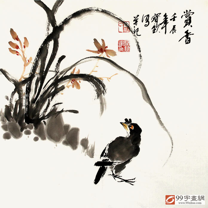 名家花鸟小品画《赏香图》 - 花鸟画 - 99字画网