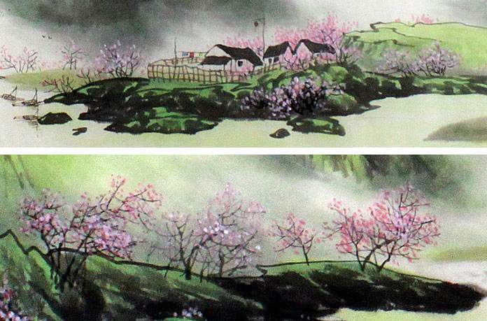 总理办公室山水画在那桃花盛开的地方 - 写意山水画