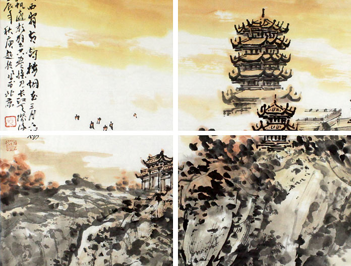 故人西辞黄鹤楼写意国画山水 图片