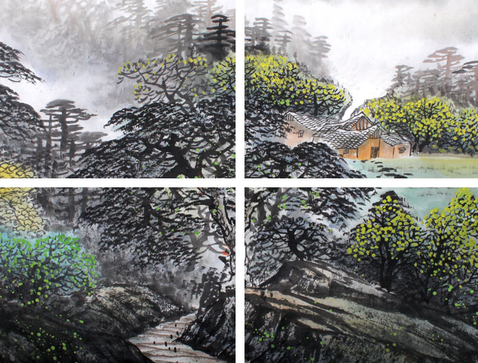 张慧仁六尺山水国画《山村晓雾》 - 写意山水画 - 99字画网