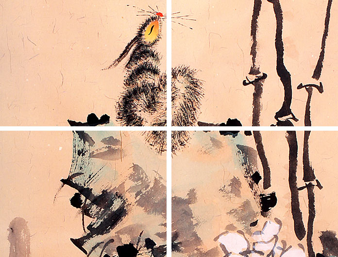 qa河南著名画家曲逸之三尺松鼠国画《秋趣》