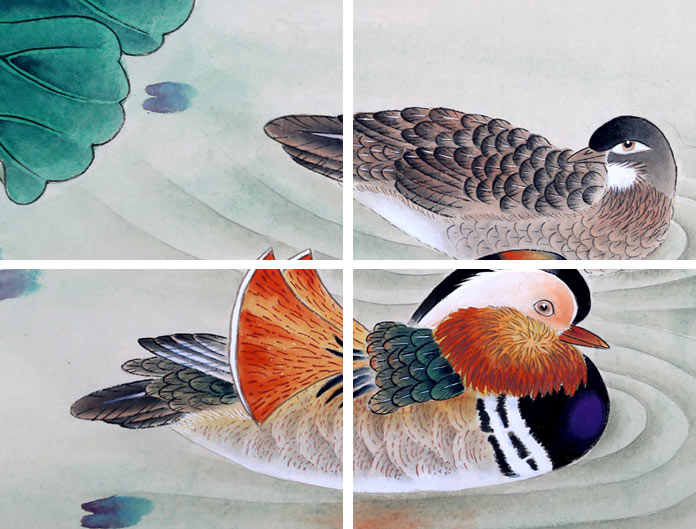 【已售】著名工笔画家赵逸梅三尺荷花鸳鸯《和和美美》
