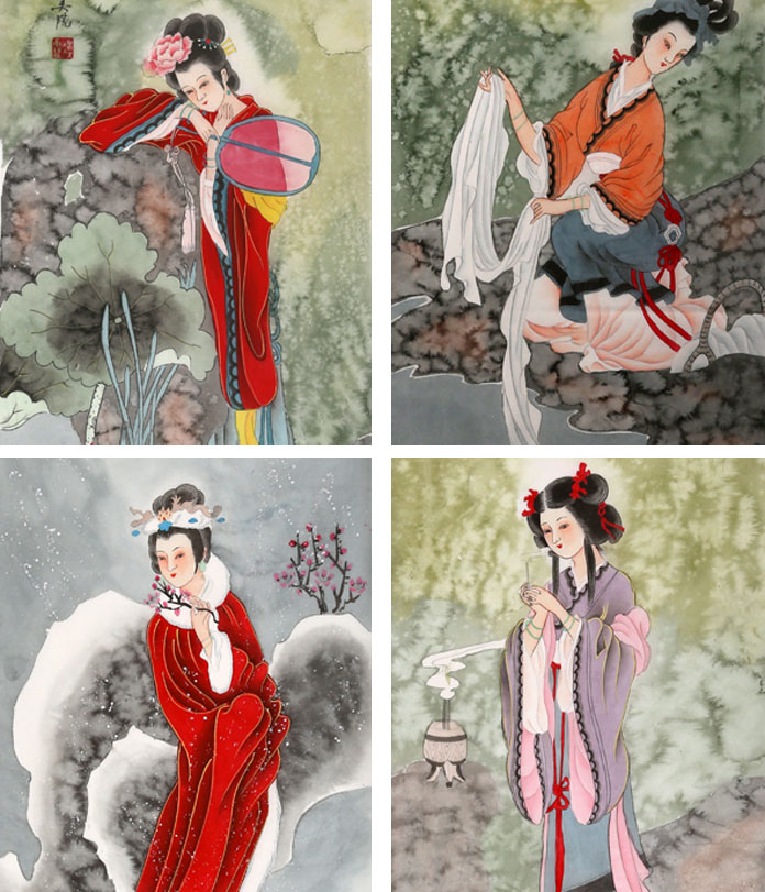 工笔四大美女 花鸟画 99字画网