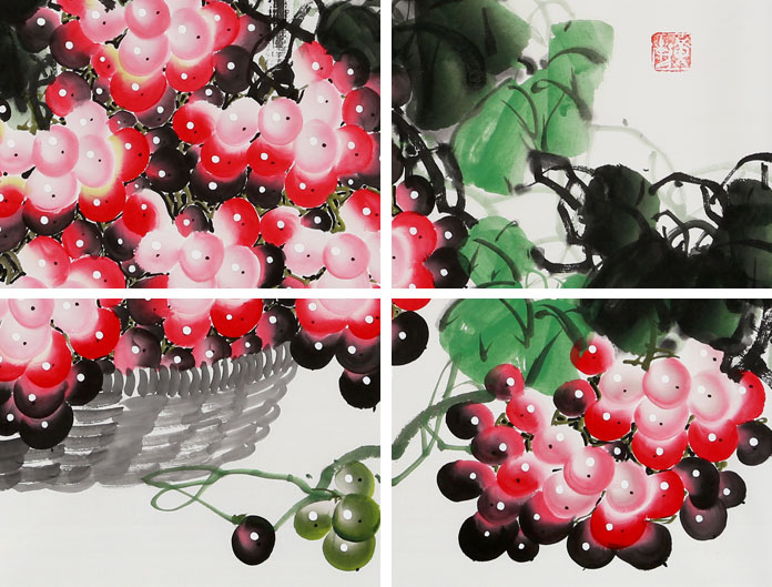 四尺斗方葡萄画《硕果累累》 - 葡萄画 - 99字画网