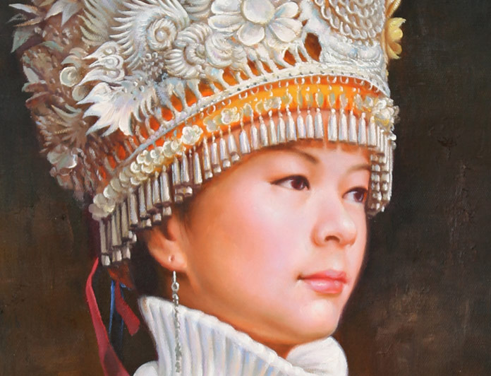 著名青年油画家朱艺林 布面油画《苗族少女 人物 99字画网