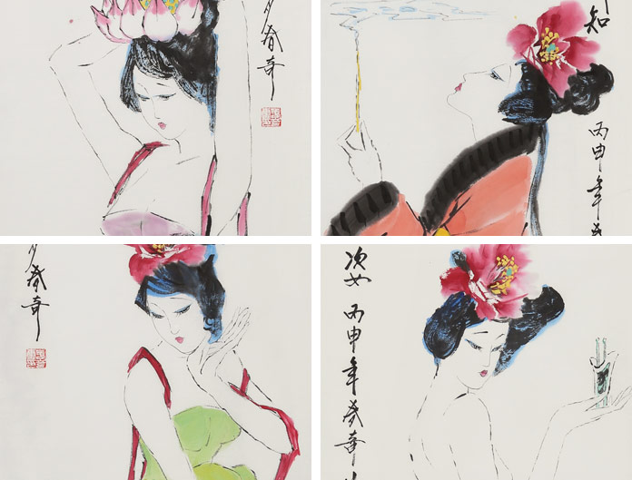 【已售】张春奇 四条屏《四大美人》(询价)