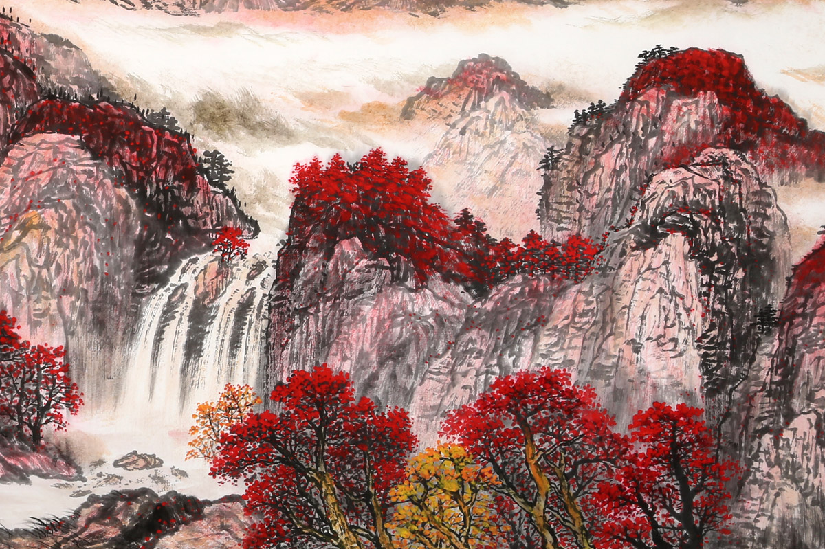 写意山水画《万山红遍 写意山水画 99字画网