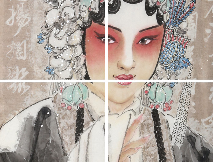 梁健戏曲人物画 四尺三开《戏韵丹青》 当代百杰画家 中美协会员 - 仕女图 - 99字画网