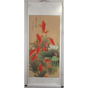 吉祥九鱼荷花图
