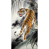 【已售】六尺国画下山虎《虎啸东风》