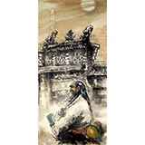 六尺写意人物《古镇秋月》