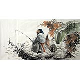 【已售】四尺写意人物画《姜公鱼乐图》
