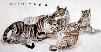 【已售】四尺国画五虎图《五福临门》