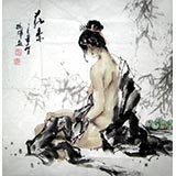 【已售】四尺斗方仕女图《花季》