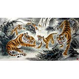 【已售】六尺走兽虎《五福图》