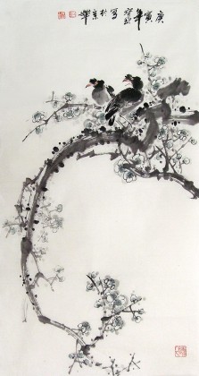 【已售】 王宝钦三尺国画八哥图(询价)