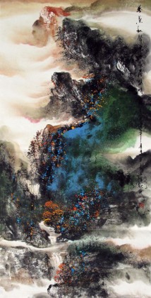 【已售】四尺重彩山水画《万叶秋声里》