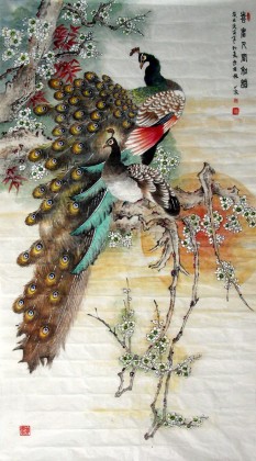 【已售】六尺国画孔雀《喜看人间和谐》