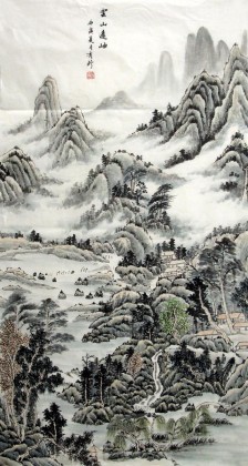 【已售】四尺仿古山水画《云山远岫》