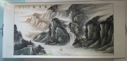 【已售】六尺国画山水 山高白云流
