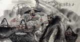 【已售】六尺写意人物画《早市》