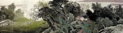 【已售】六尺对开国画山水《家园》