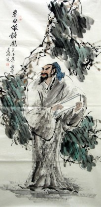 【已售】四尺古代人物画《李白作诗图》