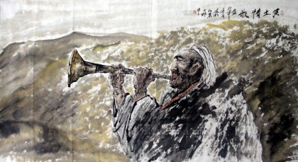 【已售】六尺写意人物画《黄土情歌》