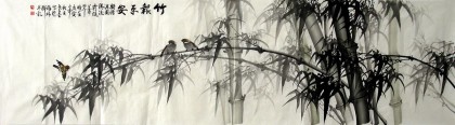 【已售】六尺对开翠竹《竹报平安》