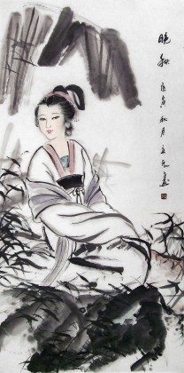 【已售】李立辰精品四尺仕女画《晚秋》