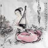 【已售】李立辰精品仕女图《明月照琴弦》（询价）