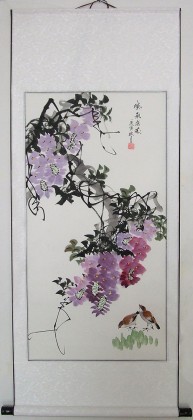【已售】三尺写意花鸟画《紫气东来》（已裱轴）